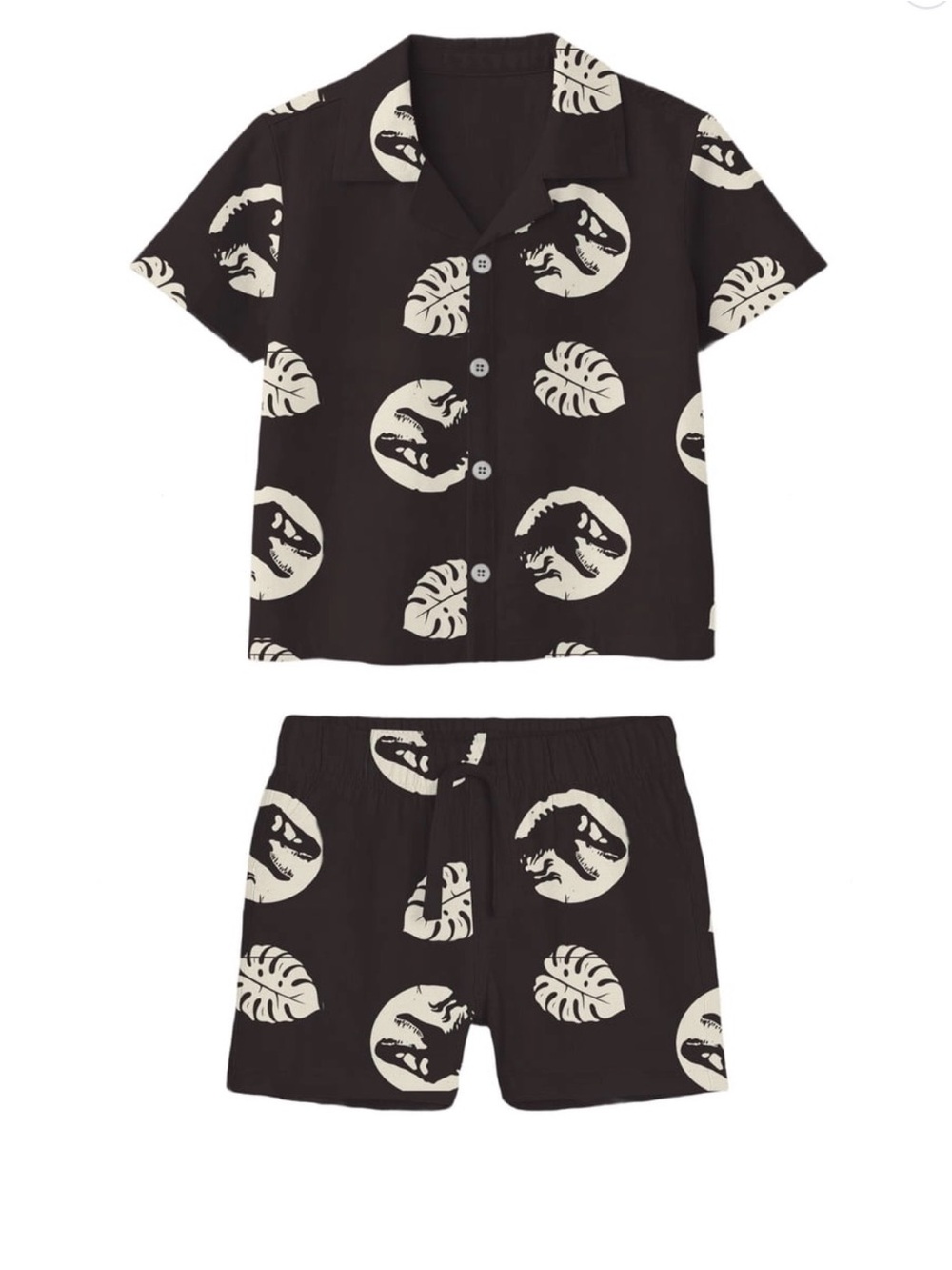 Kids Black Dino Print Short Set